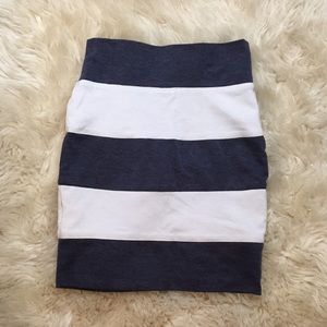 Navy and White Striped Pencil Skirt
